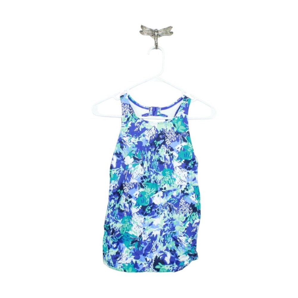LL Bean BeanSport Swimwear High Neck Tankini Top Print Blue Size 4